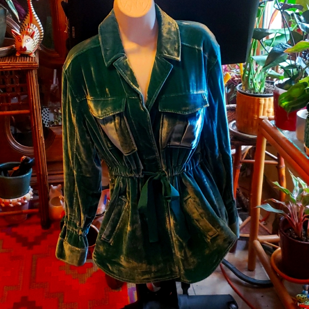 cinq a' sept Turquoise Silk and Rayon Velvet Blazer